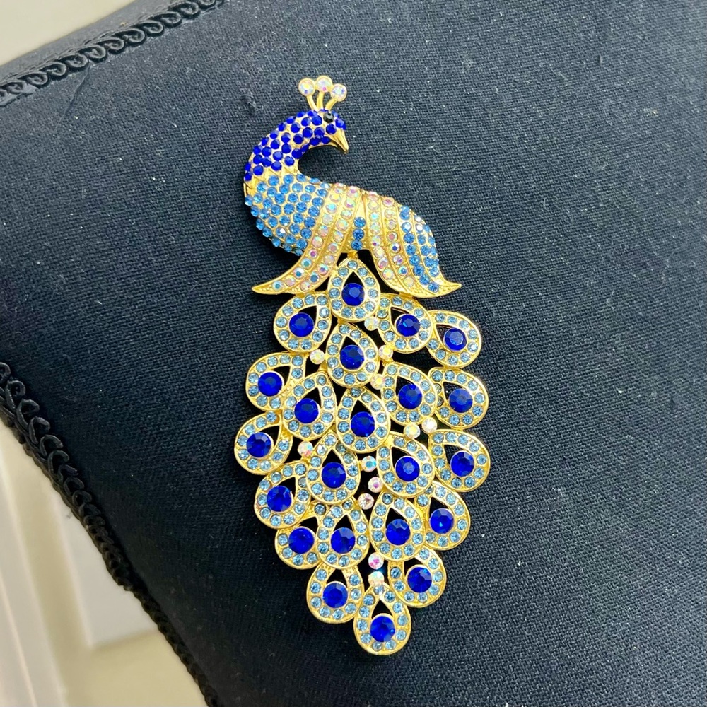 & Shimmering Blue Peacock Brooch